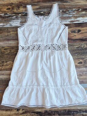 Sea New York Lace Broderie Anglaise Mini Dress Sleeveless White Tencel